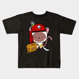 Funny white cat is a pirate Kids T-Shirt